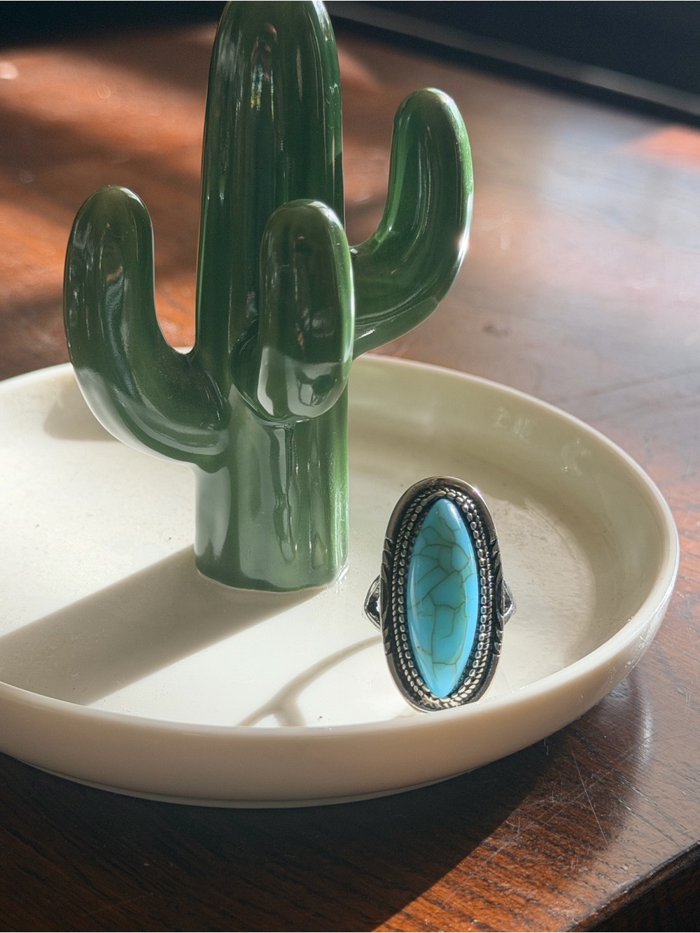 Bold Vintage Turquoise Silver Statement Ring Size 7.5  Fashion Jewelry
